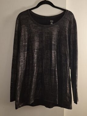 A.N.A Women's Metallic Black Long Sleeve Tunic Top